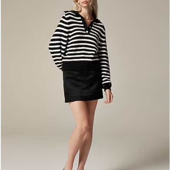 NWT JCREW Ribbed cotton button-collar sweater in stripe Black / Ivory - Picture 9 of 12